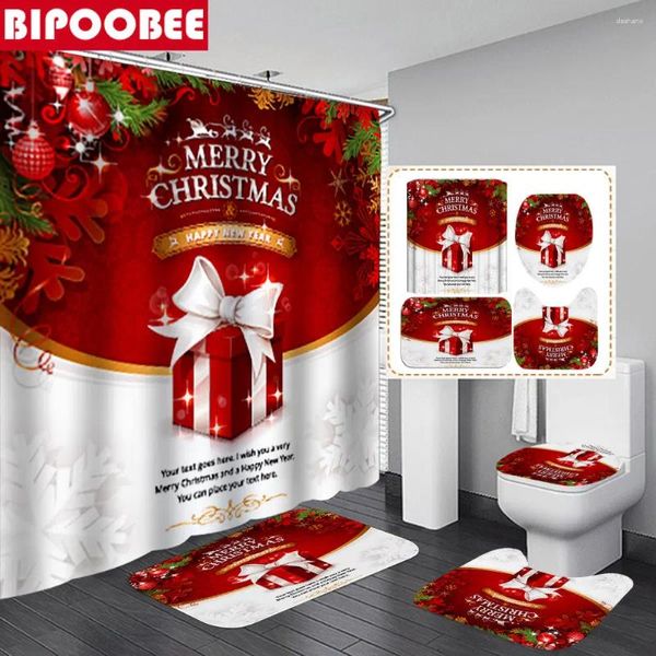 Tende per doccia buon Natale in scatola rossa tende da bagno set di decorazioni festose tappetino per bagno coperchio piedistallo non slip tappeto