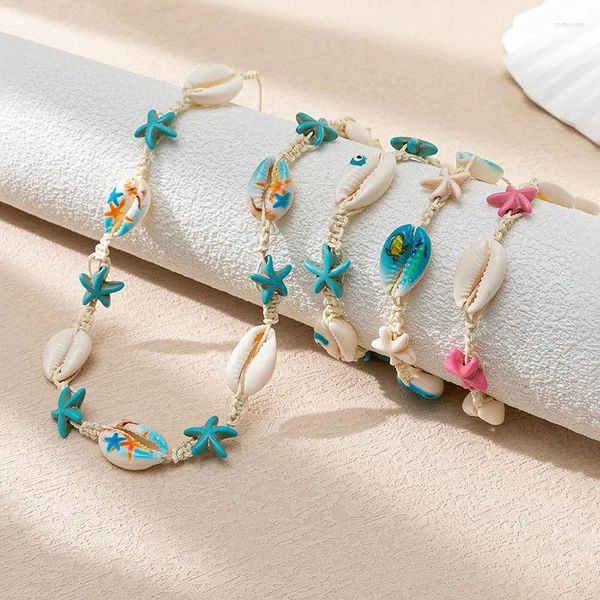 Bracelets de charme Bohemian Beach Natural Conch Conch Starfish Bracelet para mulheres Menina Moda Moda Ajustável Tartaruga Jóias de verão Cruz