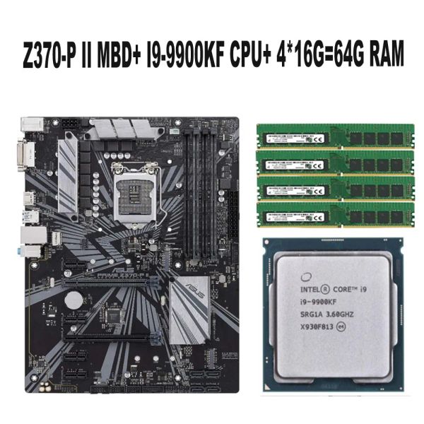 Placas -mãe para asus prime z370p ii placa -mãe + i9 9900kf 8c/16t 3,6 GHz 95W PROCESSOR CPU + 4*16GB = 64GB RAM DDR4 2133MHz Memória da área de trabalho