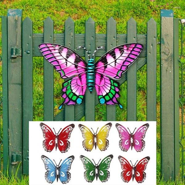 Gartendekorationen 6pcs Schmiedeeisen Schmetterling Wanddekoration Simulation Insekten Ornament Art Metall Hanging Anhänger für Zäune Außenwind Glockenspiel