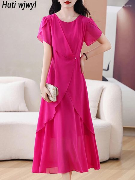 Partykleider schwarzer Chiffon Chic Ruffled Gala Frau 2024 Koreanisch Vintage Luxus Vestidos Sommer Kurzarm Elegante Bodycon -Robe