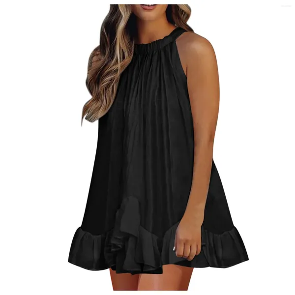 Lässige Kleider Frauen Mode sexy Sommer Solid Color Ruffle Prinzessin Style Formal Anlass Vintage Abend lose