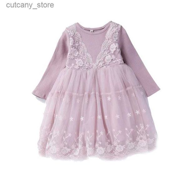 Abiti da ragazza Kids Autunno Abbigliamento inverno ragazze Flower Girls Vestidos Casual Birthday Wear Long Seve Party Princess Capo 3-8 anni vestiti per bambini L240402