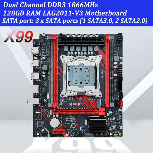 Materie x99 DDR3 ECC Desktop Server Motherboard E5 2666 V3 LAG2011V3 PC Mainboard Mainboard Set da 128 GB RAM M.2 Porta NVME/SATA ATX