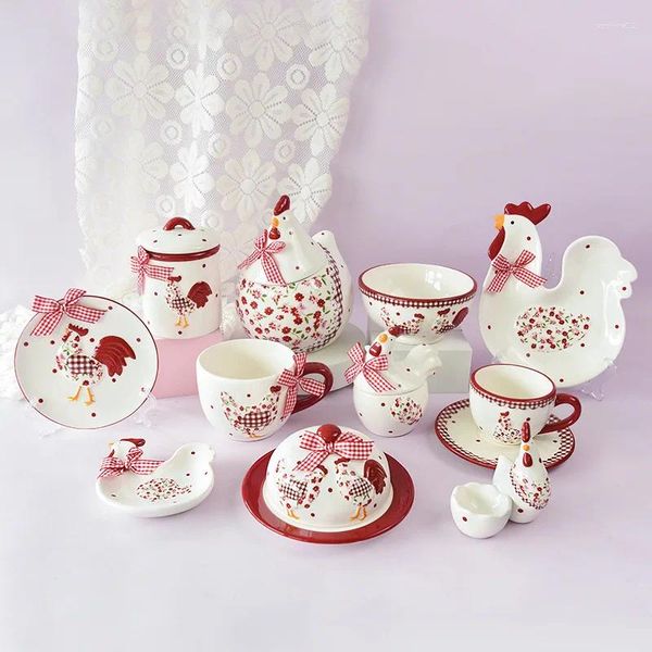 Set di stoviglie Ins Rossa tazza di piatto di pollo grattugiato imposta stoviglie tridimensionali creative dessert occidentale piatto in ceramica all'ingrosso