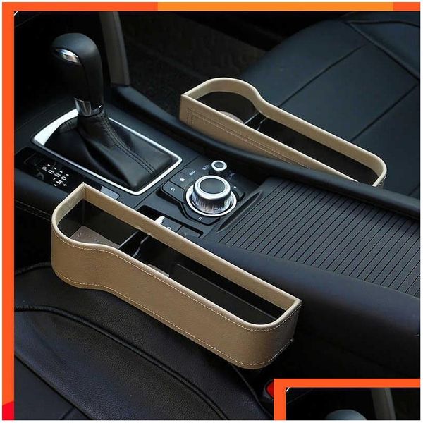 Manutenção de tinta de carro interior Novo 2PCS Gap Filler Organizer Leather Holder Console Caixa de armazenamento lateral com copo Titulares de assento de tronco OT0GB