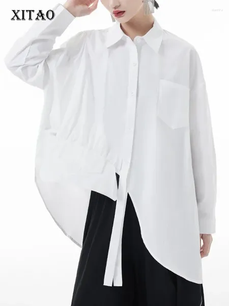 Blouses femininas Xitao Mulheres assimétricas Camisa casual Personalidade de cor sólida Fashion Loose Moda de manga longa Trendy All-Match Top DMJ3385