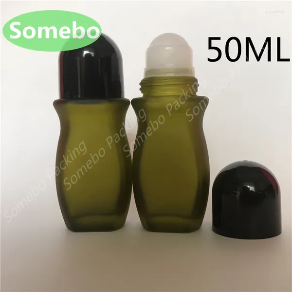 Garrafas de armazenamento 300pcs/lote 50ml azeitona verde de vidro fosco de vidro de vidro garrafa de desodorante bola 50cc Essence