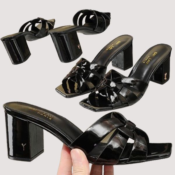 Mid Heel Sandalen für Frauen Designer Schuhe Peep Zehen Mules Set Kätzchen Fersen miteinander verflochten