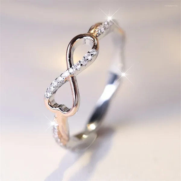 Eheringe Einfache trendige 8 Form Infinity Ring White Zirkon Engagement für Frauen Roségold Silber Farbband Zwei -Ton -Schmuck