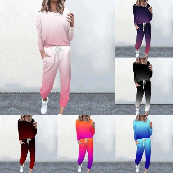 Zweiteilige Hosen Herbst Herbst Ladies Tracksuit Gradientenfarbe Sweatshirt Tops 2 Set Sportwear Mode Frauen Kleidung Jogging Sportanzug