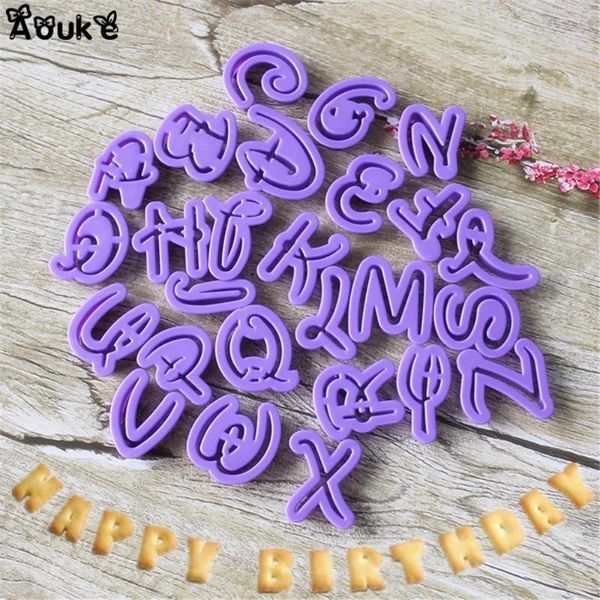 Stampi da forno 26 pezzi/set alfabeto/lettera a forma di biscotto stampi in plastica stampo stampo cioccolato stampo cioccolato strumenti di decorazione della torta fondente fai da te