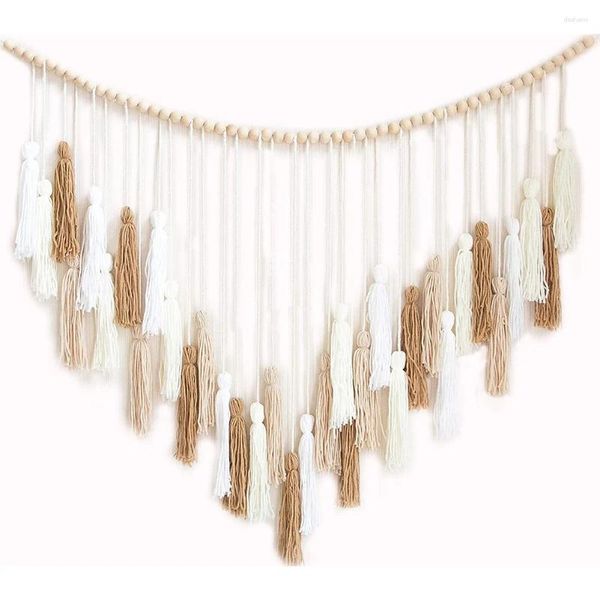 Arazzi Macrame Wall Apped-Hanging Appeding With Wood Beads-Boemian Decor per camera da letto e soggiorno marrone