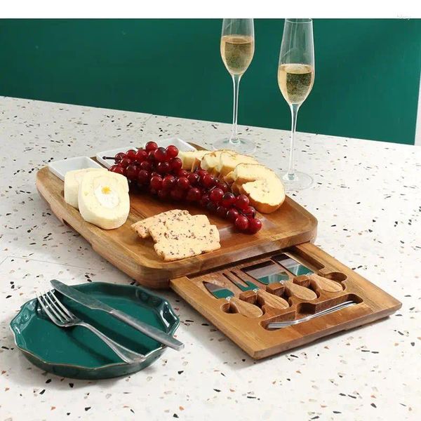 Placas Placa de queijo de madeira Conjunto de manteiga com gaveta Western Tabelware Praf Pão Pan Pan Fruit Snack Bowl Bowl