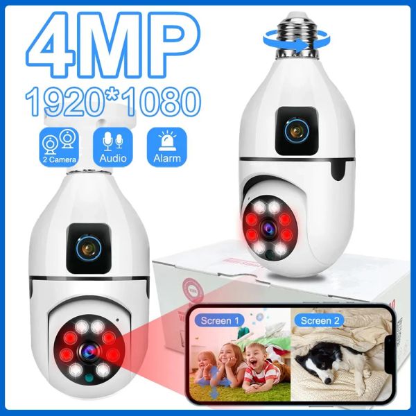 Kameralar Ampul Kamera Çift Lens Kapalı 4MP CCTV IP WiFi Güvenlik Koruması Kablosuz Akıllı Ev Mobil Monitör IP CCTV Kameralar V380 Pro