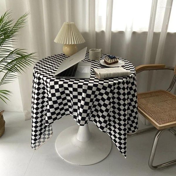 Tale da mesa de toalha de mesa estilo preto e branco quadro de xadrez de mesa redonda Dining BB Decoração suave Floral