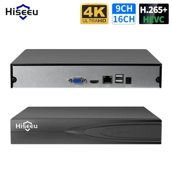 Веб -камеры Hiseeu H.265+ IP CCTV Security Superiallance Camera NVR Video Audio Recorder 8CH 16CH 32CH 4K 8MP 5MP 4MP Обнаружение движения Металл