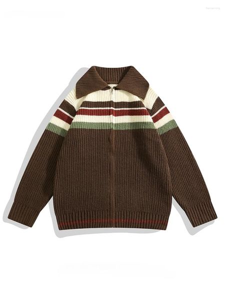 Erkek Sweaters Sonbahar Kış Renk Blokuldu Birleştirilmiş Kavur Fermuar Kazak hırka Erkekler Kadın Modaya uygun Retro Gevşek Gevşek Çok Yönlü Örme