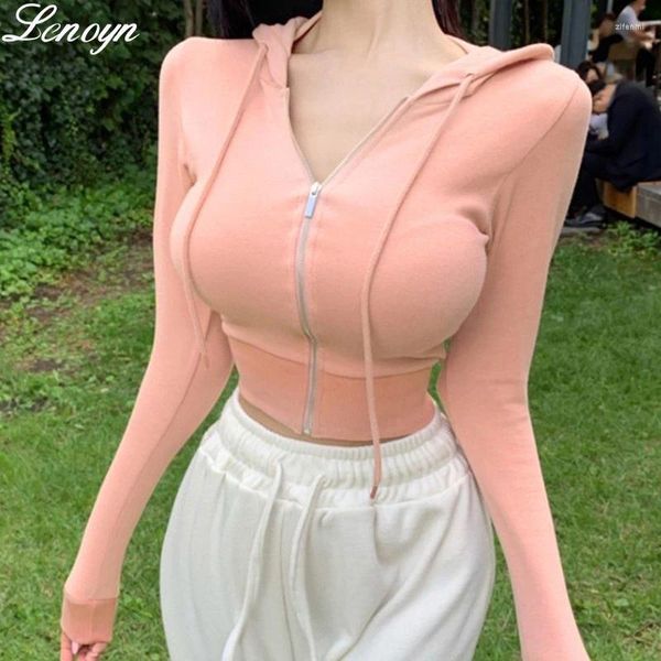 Женские жилеты Lenoyn осень сплошной цвет сексуальный короткометражный свитер с короткими капюшонами.