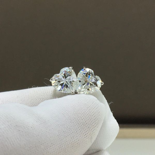 Кольца Geoki Pt950 Platinum Total 24 Ct Perfect Cut Toder The Diamond Test D Цвет сердца сердца мойссанит Серьги свадьбы