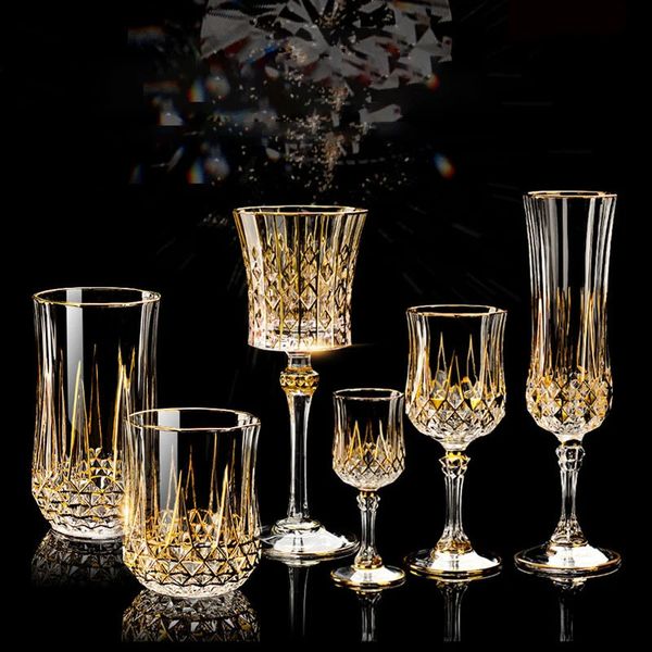 Luxuskristallweingläser Gold Folie Kristallsgläser Champagner Gläser Wein Goblet Wasserbecher für Bar Hochzeitsfeier Glas 240410