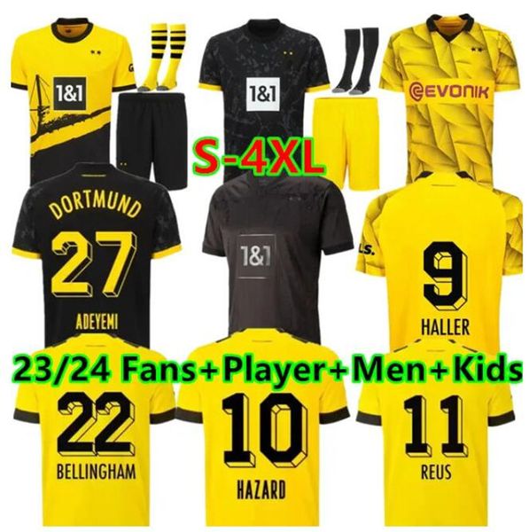 23 24 REUS Dortmunds Soccer Jerseys 23 24 Borussia Soccer Haller Football Рубашка Bellingham Neongelb Hummels Brandt Men Kids Special Kit All Black Maillot de Foot