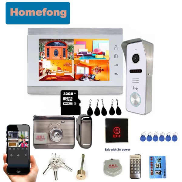 Campainha homefong homefong 7 polegadas Wi -Fi Câmera de campainha de vídeo sem fio interfone sem fio Sistema de telefone sem fio Lock Electronic Remote desbloqueio