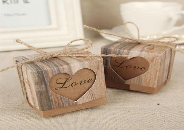 100 pezzi Heart Love Rustic Sweet Candy Boxes Kraft Carta Fare di nozze Dolse Gift Box Supply Party Supply2707169