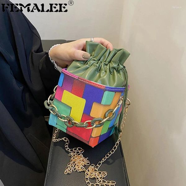 Sagne a tracolla retrò Casualmente Box Box Box Box Fashion Colorful Geometric Ploid Phan Pul Policine per donne per donne 2024