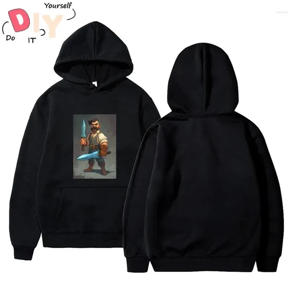 Hoodies masculinos Homem segurando duas espadas Blusa estampada estilo sexy de tamanho grande putih esporte simples algodão vintage Basic fofocos de capuz