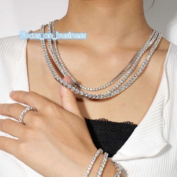 925 Sterling Silber Halskette 4mm D Farbe VVS Moissanit Runde Brilliant geschnittene Edelstein -Diamant -Halskette Tenniskette Halskette