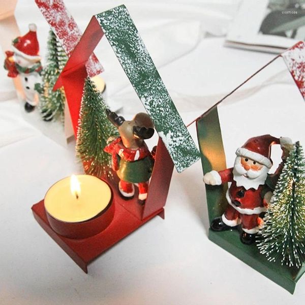 Titulares de velas Metal Christmas Snowman/Papai Noel/Elk Tea Light G99A