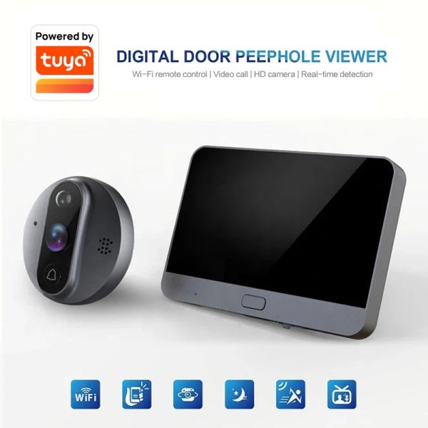 Campainha tuya smart wi -fiwell hd 720p/120 ﾰ câmera videocolhe para a porta 4.3 