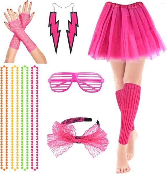 Partyversorgungen Tutu Fishnet Rosa Handschuhe Neon Halsketten Perlen 80er Jahre Spitzenschuhn Kopfband Beleuchtung Ohrringe Sonnenbrille 1980er Jahre Fancy