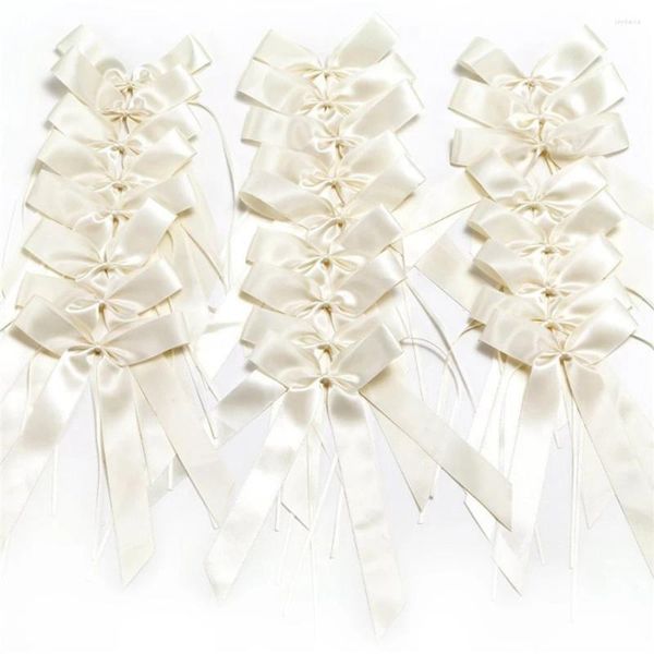 Partydekoration 100pcs Bogenknoten Ribbon weiße Beige Hochzeit Pew End Bows Dekor Accessoires Auto Stühle Hausdekoration Bogenknots