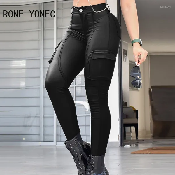 Pantaloni da donna Donne Chic Bright Line DECOARTION MULTISCHE POCHE HIGH WONNY Black Pencil