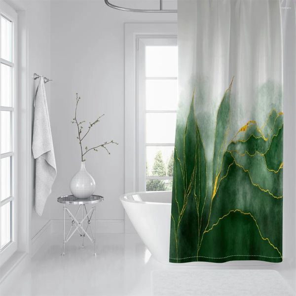 Duschvorhänge kundenspezifische Aquarellgrün -Blatt wasserdichte Stoffvorhang für Bad Badezimmer Außenhause Dekor mit 12 Haken