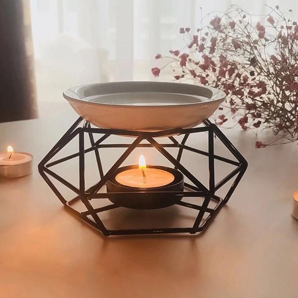 Titulares de velas Moda o queimador de óleo aromático Geométrico Cerâmica Titular Essential Cera derreta a fragrância do queixo mais quente para decoração de casa