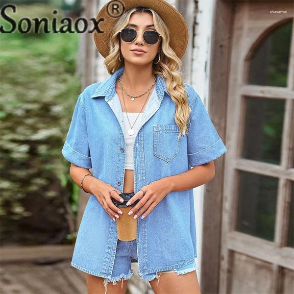 Camicette femminile bottoni di moda cardigan snice in denim donna estate manica corta top top slim fit versatile blouse di base di base