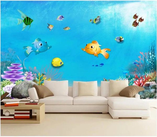 Sfondi personalizzati da sfondo personalizzato per pareti 3 d Aestetico Cartoon della stanza per bambini World Underwater Kids Mural Wall Papers decorazioni per la casa