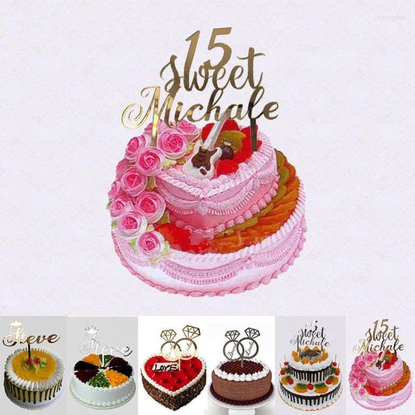 Forniture per feste Personalizzate Wedding Finalmente Cake Topper Topper personalizzato Doccia da sposa Acrilico Cuore unico con nome