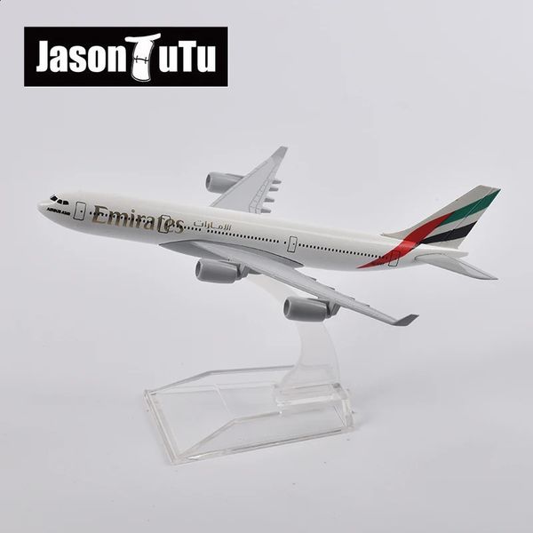 Jason TUTU 16CM Arabico Unito Emirates Airbus A340 Modello aereo Aeromobile Diecast Metal 1/400 Scala Scala Modello Regalo Collezione 240328