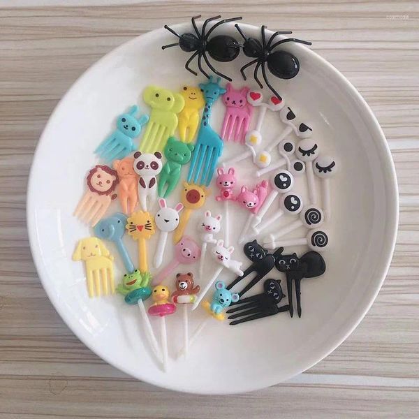 Gabeln 1Set Animal Fruit Fork Set Cartoon Mini Kids Snack Kuchen Dessert Stick Zahnstocher Dekoration Pick Bento Tischgeschirr Kind