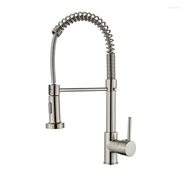 Torneiras de pia do banheiro escovou Brass Alta Spring Kitchen com estilo pulverizador de tração