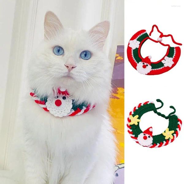 Hundekragen Weihnachten Haustier Handgewebte Wollkragen für Katze und Weihnachtsmann -Claus -Elchmuster Süßes Binde -Hals -Ring -Jahr Kleidung