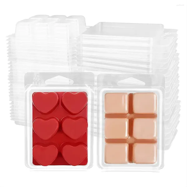 Enrole de presente 100pack Cera derretia de marchas 6 Cavidades Cavidade clara Plástico Plastic Squate Shape Shape Cube-Wax Recipiente para DIY