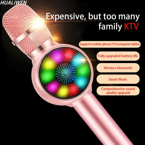 Mikrofone Wireless Karaoke Mikrofon Bluetooth Handheld tragbarer Lautsprecher Home KTV -Player mit tanzendem LED -Licht -Schallwechselfunktion