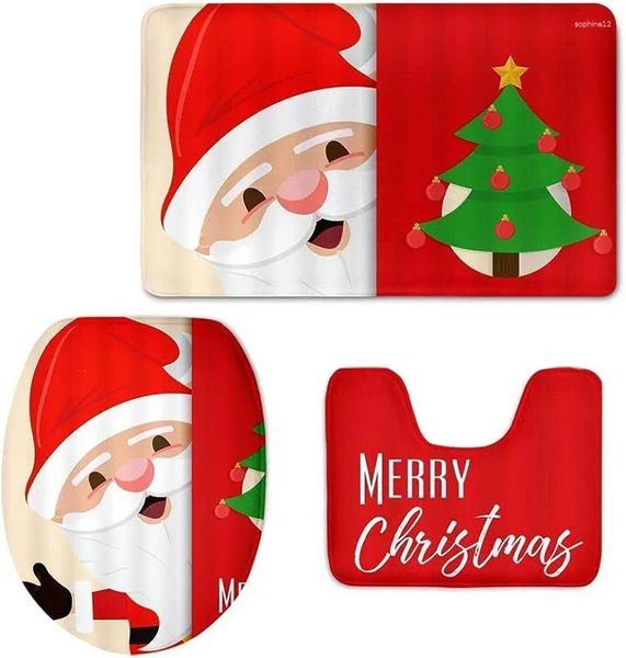 Tapetes de banho 3 peças Conjunto de Natal Red Norma de Natal macio engross banheiro tapete de tapete de vaso sanitário tapete com Papai Noel e