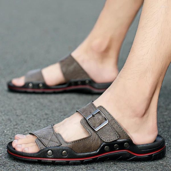 Hausschuhe 2024 Mode Sommer Walkingschuhe für Männer Leder Erwachsene Sandalen Hochwertige Zuckergusskorken Sohle