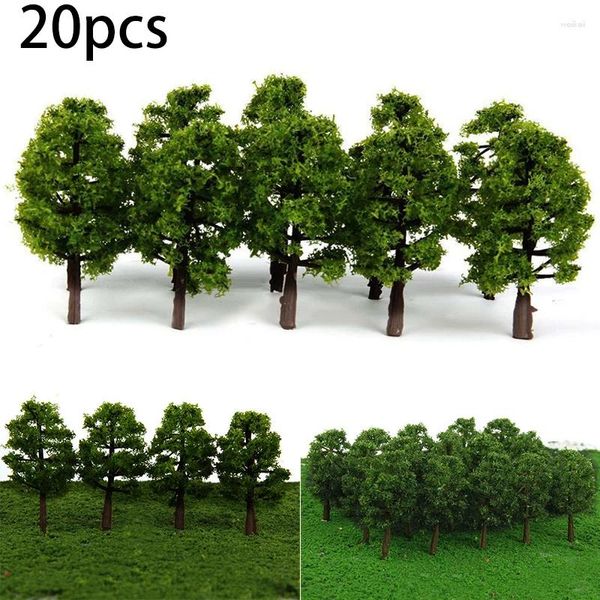 Decorações de jardim 20pcs 8cm de plástico verde mini -modelo árvores de micro paisagem decoração de trem Acessórios de layout Diy Art Decoration
